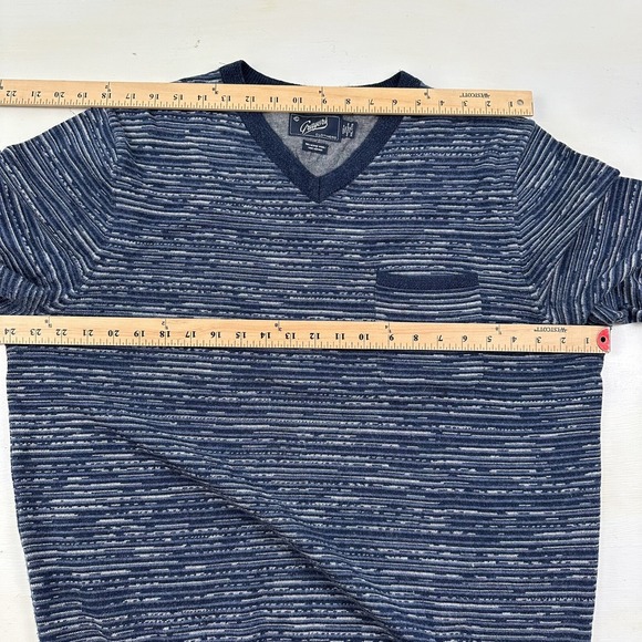 Grayers Mens Merino Wool Sweater XXL V-neck Blue Indigo Pocket 2XL 3D Stripes - Picture 3 of 8